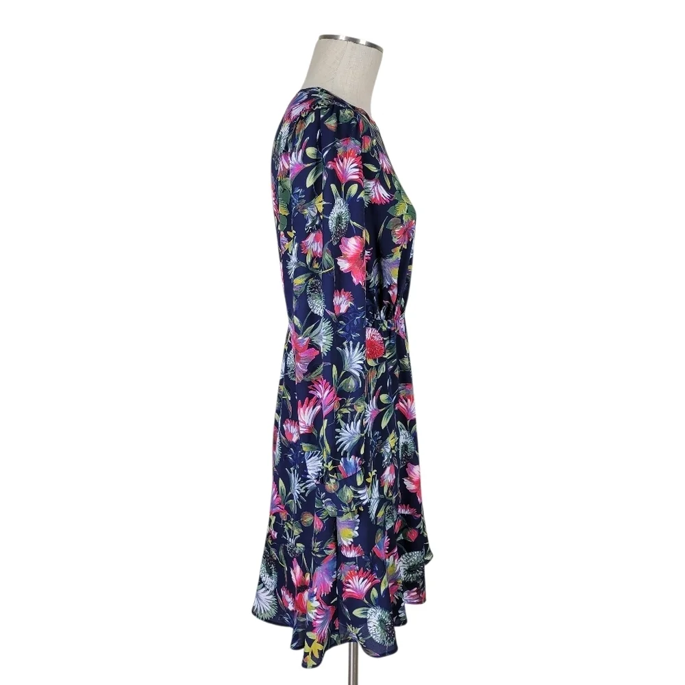 J Crew Dress Size 6 Floral Long Sleeve Flounce Hem Fitted Waist Back Zip Lined
